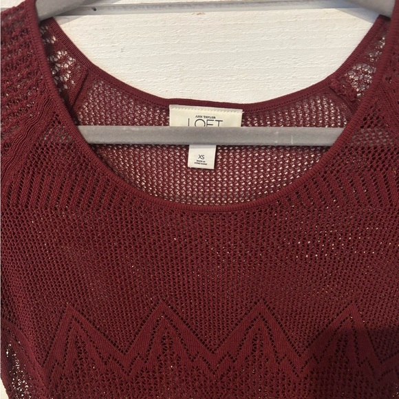 LOFT Burgundy Crochet Knit Short Sleeve Top - Picture 3 of 13